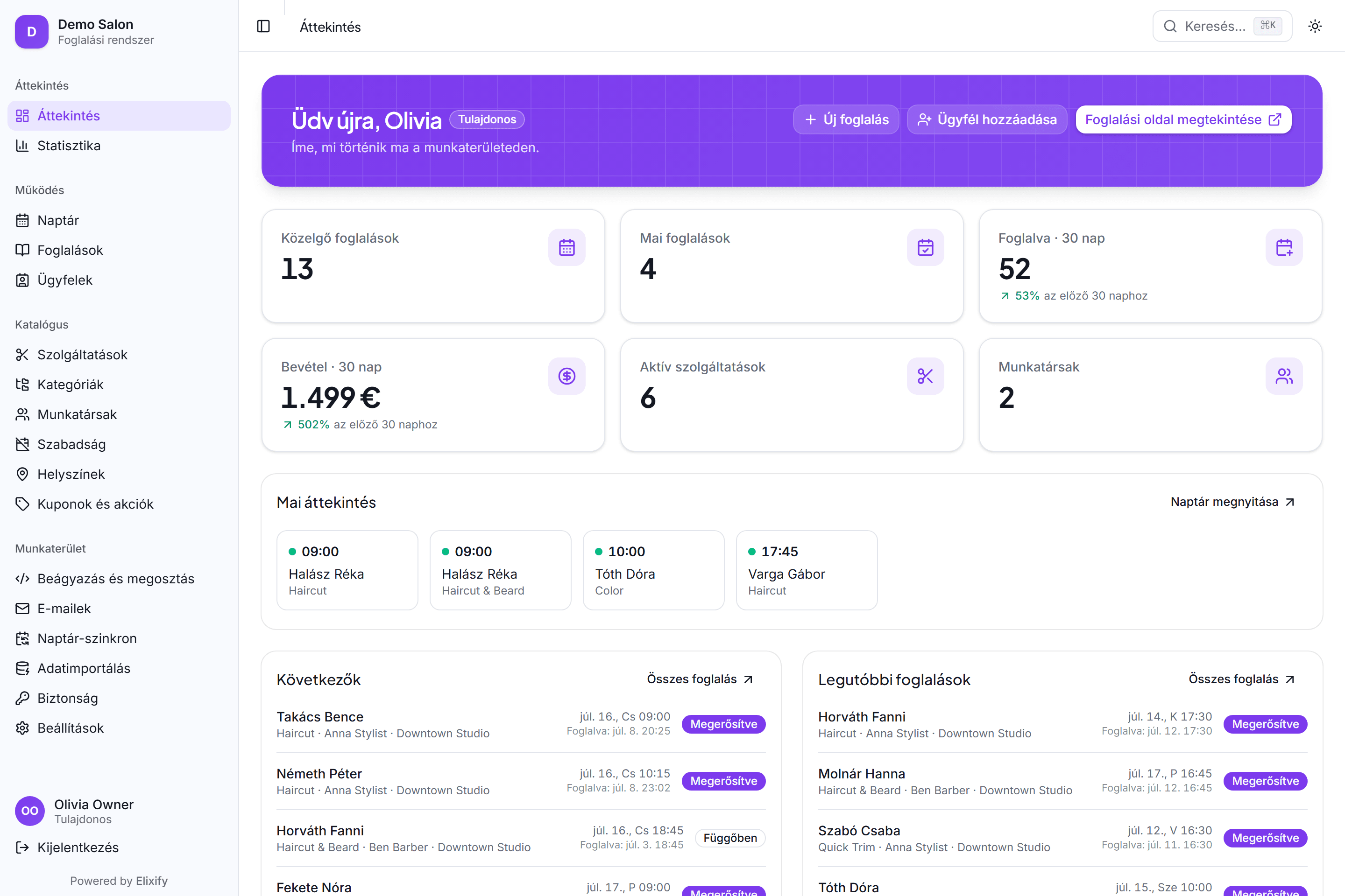 Elixify Foglalási Rendszer weboldal referencia