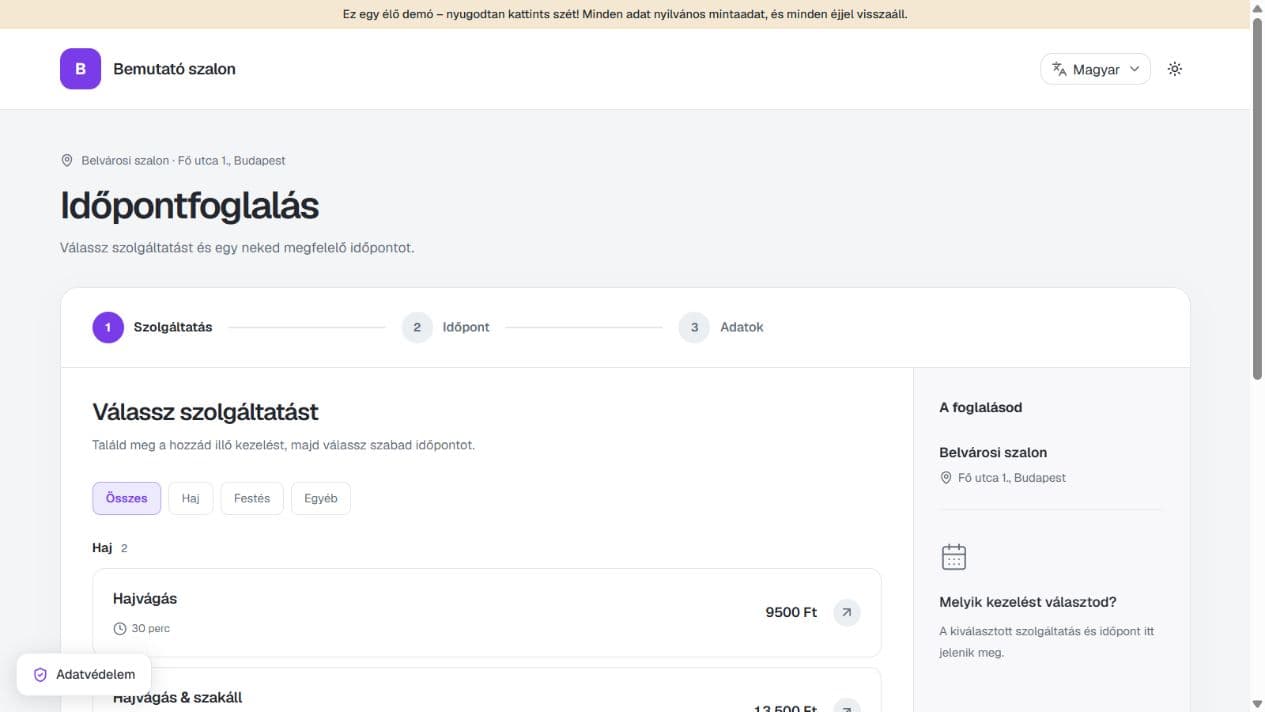Elixify Foglalási Rendszer webes felülete