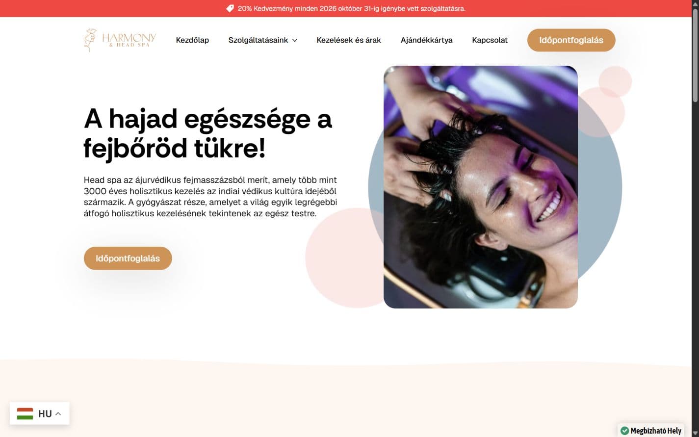 Harmony & Head Spa weboldal referencia